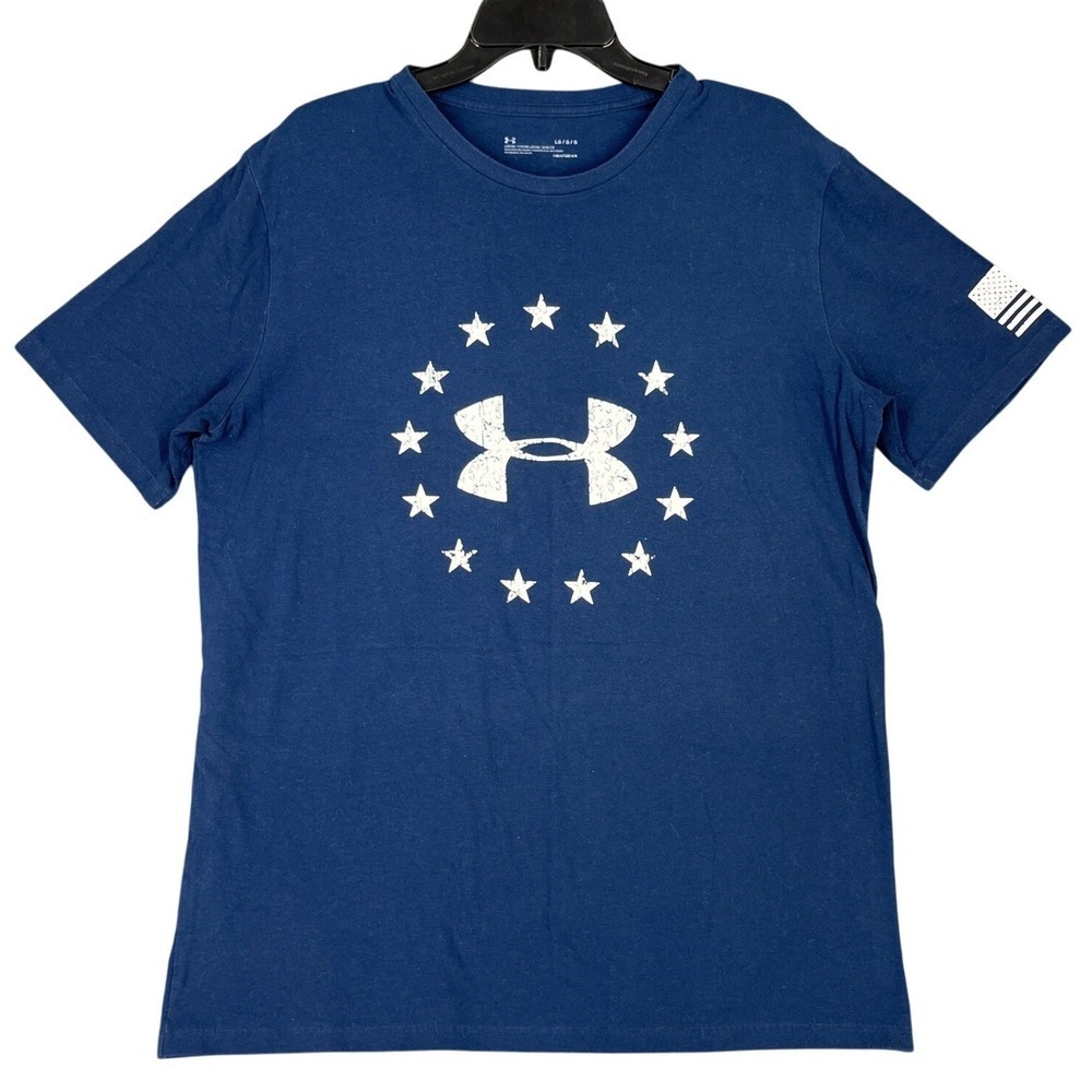 Under Armour Loose Heatgear Freedom Patriotic Shirt Mens L USA Flag Athletic